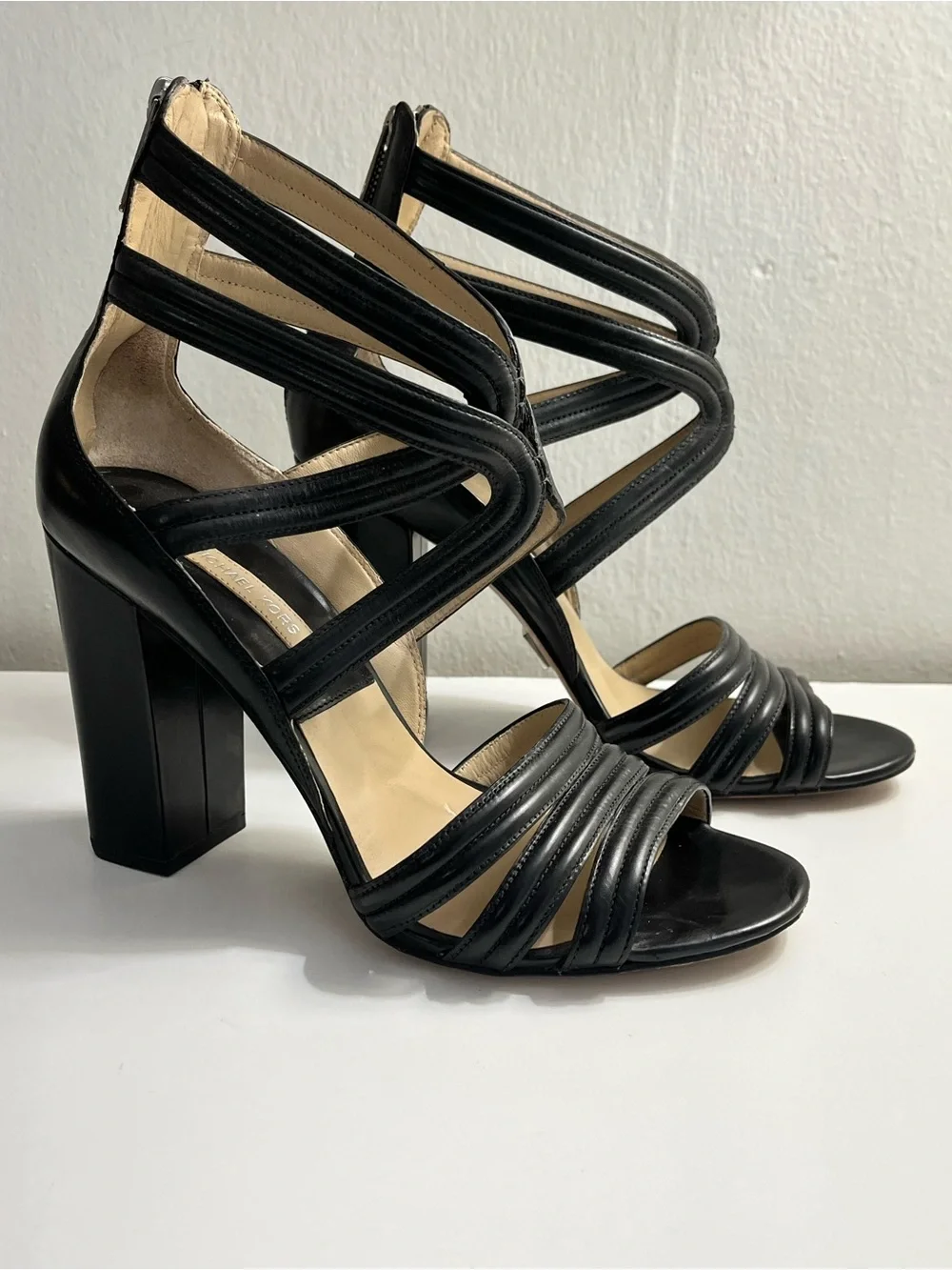 Michael Kors Preston Leather Strappy Block Heel Sandals Size 9